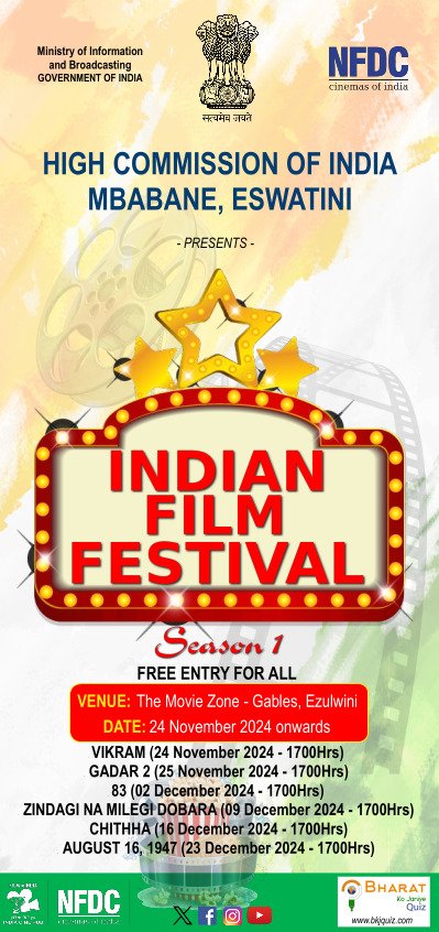 High Commission of India is organizing Indian Film Festival. ENTRY IS FREE