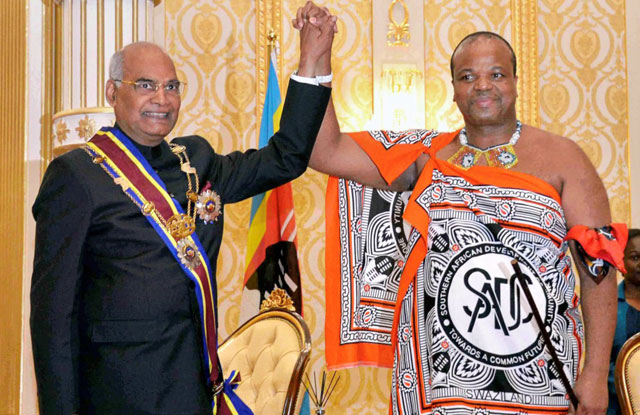 President of India, HE Ram Nath Kovind meeting the King of Eswatini, HE Mswati III on 9th April 2018 at Mbabane