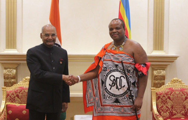 President of India, HE Ram Nath Kovind meeting the King of Eswatini, HE Mswati III on 9th April 2018 at Mbabane